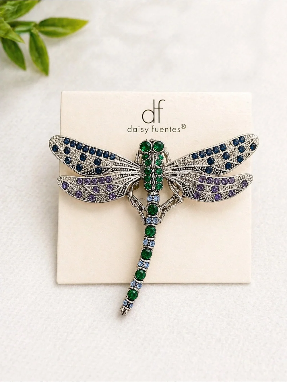 Daisy Fuentes Green and Blue-Purple Crystal Dragonfly Brooch - Picture 4 of 6